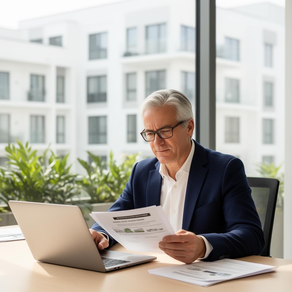 Eigentümer prüft Mietunterlagen am Laptop